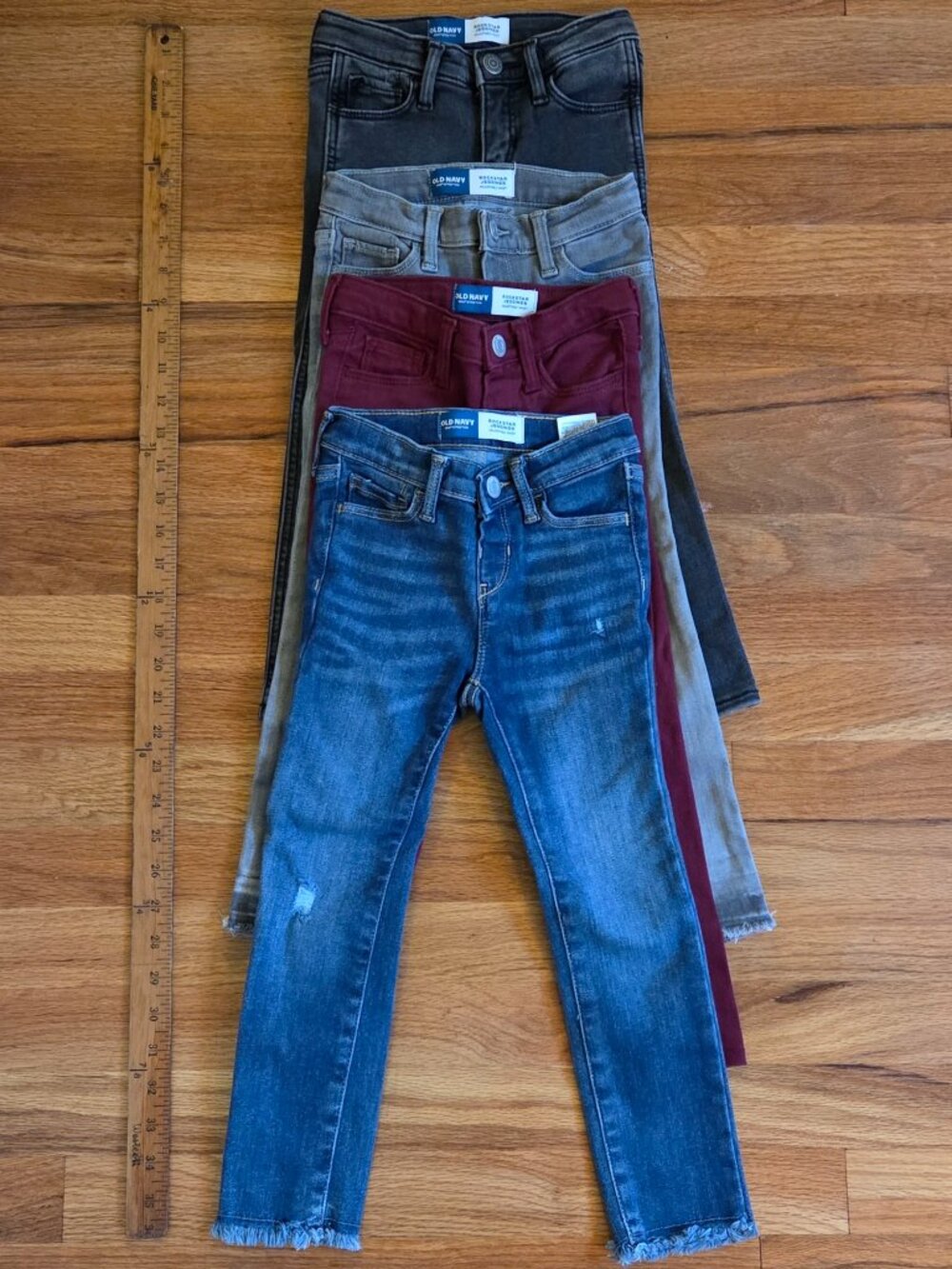 4 Pack Bundle Toddler Girls Skinny Jeans, Adjustable, Denim, Maroon, Gray, 4T